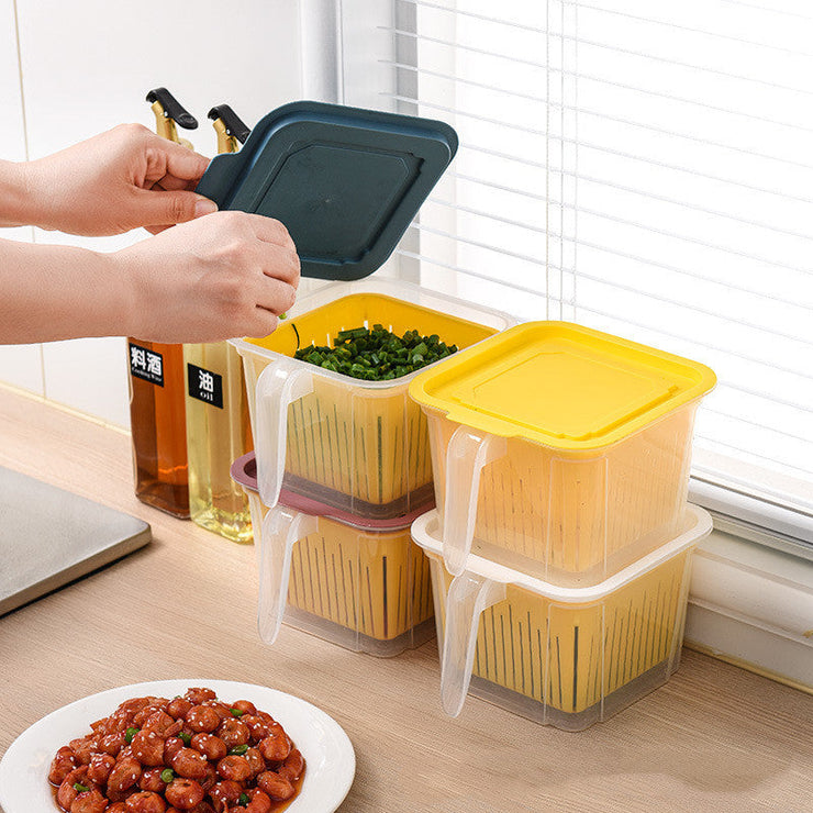 Refrigerator Double-layer Fruit And Vegetable Food Storage Container With Lid Drain And Refrigerate Mein Shop