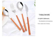 Kitchen Accessories Supplies 3pcs Reusable Wood Stainless Steel Cutlery Forks/spoons/cutlery 4 Kinds of