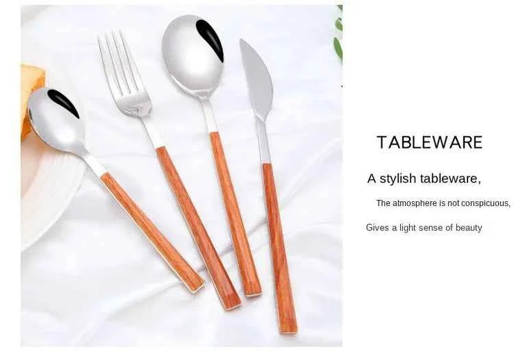 Kitchen Accessories Supplies 3pcs Reusable Wood Stainless Steel Cutlery Forks/spoons/cutlery 4 Kinds of