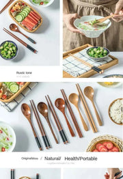 Handmade Dinnerware Cutlery for Kitchen, Wooden Spoon & Fork Dinner Kit for Rice, Soups, Cereal, Home Tableware