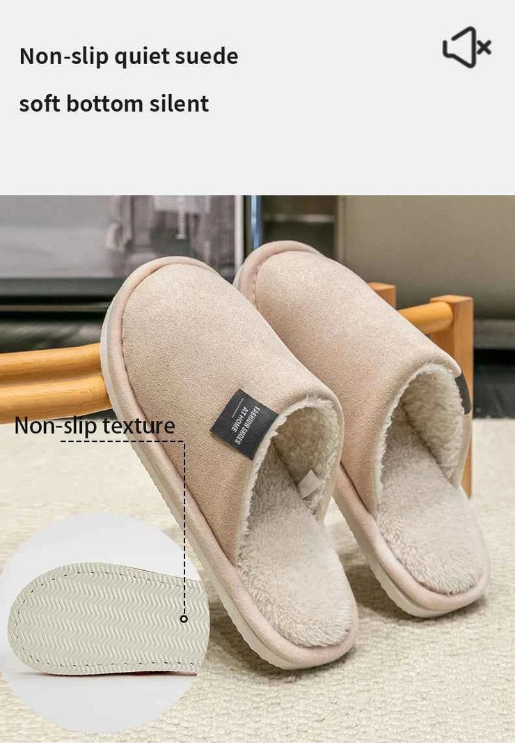 Household Indoor Men's Slippers Autumn and Winter Home Floor for Guests Lightweight Quiet Non-slip Suede Fabric Couple's Shoes