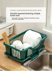 Dish Drying Rack Kitchen Utensils Drainer Rack with Drain Board Countertop Dinnerware Plates Bowls Chopsticks Spoons Organizer