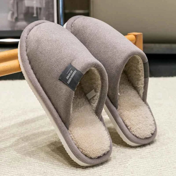 Household Indoor Men's Slippers Autumn and Winter Home Floor for Guests Lightweight Quiet Non-slip Suede Fabric Couple's Shoes