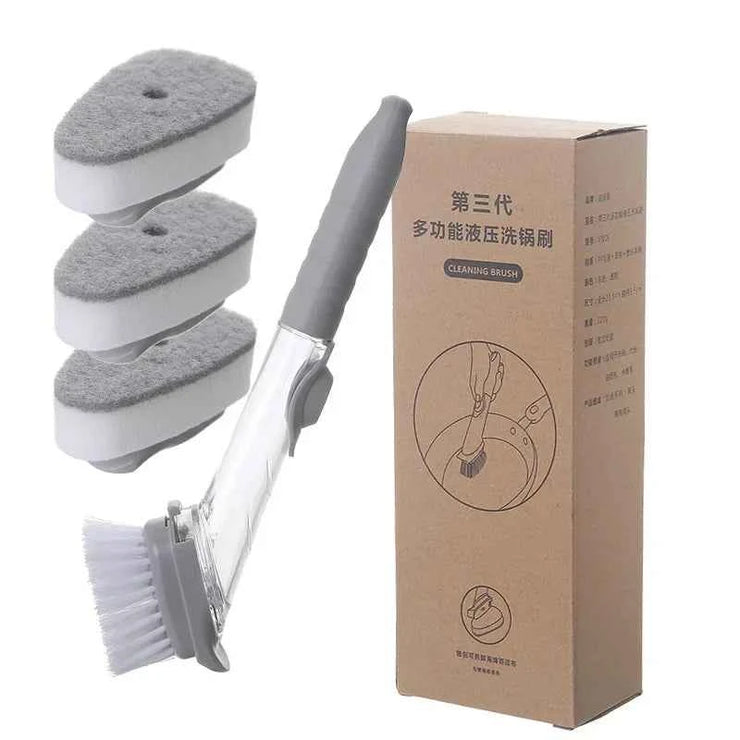 Kitchen Long Handle Cleaning Brush Automatic Liquid Dispenser Dishwashing Sponge Cleaning Brush Scrubber Kitchen Cleaning Tools