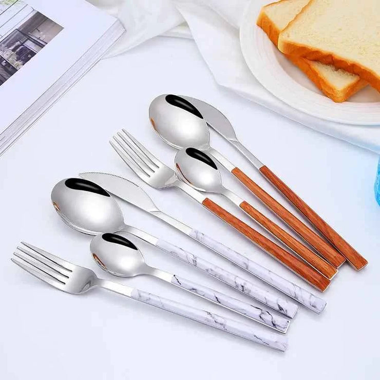 Kitchen Accessories Supplies 3pcs Reusable Wood Stainless Steel Cutlery Forks/spoons/cutlery 4 Kinds of