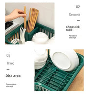 Dish Drying Rack Kitchen Utensils Drainer Rack with Drain Board Countertop Dinnerware Plates Bowls Chopsticks Spoons Organizer