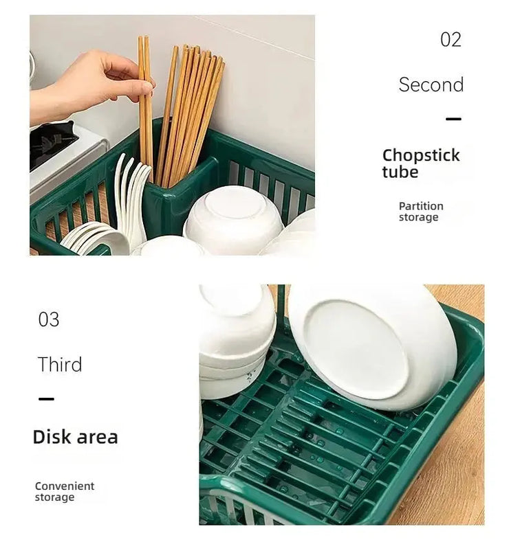 Dish Drying Rack Kitchen Utensils Drainer Rack with Drain Board Countertop Dinnerware Plates Bowls Chopsticks Spoons Organizer