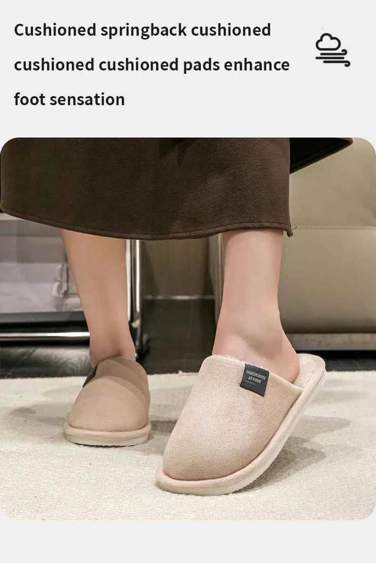 Household Indoor Men's Slippers Autumn and Winter Home Floor for Guests Lightweight Quiet Non-slip Suede Fabric Couple's Shoes