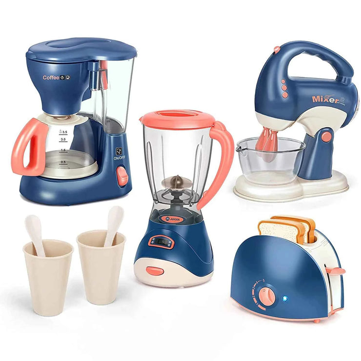 Kids Pretend Play Kitchen Home Appliances Set Toy Household Coffee Maker Mixer Toaster Vacuum Cleaner Playset for Children Gifts