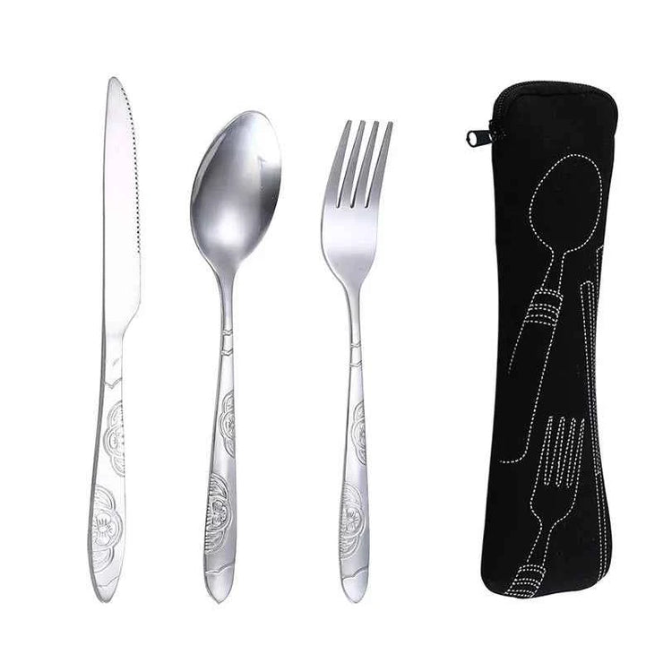 Picnic Set Tableware Washable with Zipper Travel Cutlery Kit Case Portable Pouch for Dinner Household Tool Travel Camping Spoon