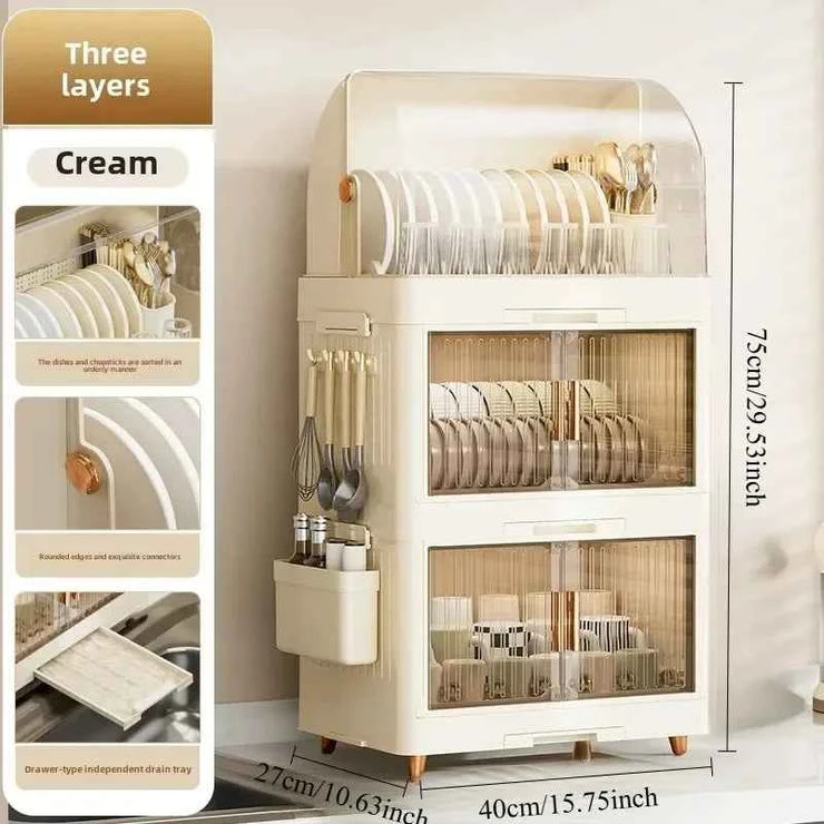 Kitchen Bowl Rack, Tableware Storage Box, Household with Lid, Tableware, Bowl Box, Dish Drain Rack, Plastic Cupboard