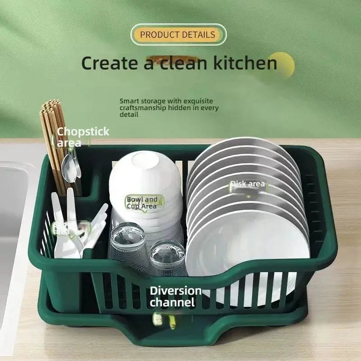 Dish Drying Rack Kitchen Utensils Drainer Rack with Drain Board Countertop Dinnerware Plates Bowls Chopsticks Spoons Organizer