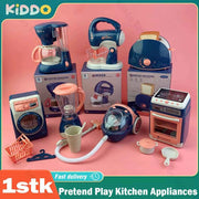 Kids Pretend Play Kitchen Home Appliances Set Toy Household Coffee Maker Mixer Toaster Vacuum Cleaner Playset for Children Gifts