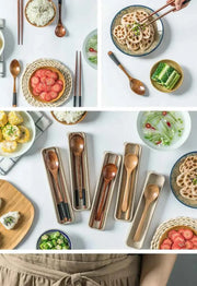 Handmade Dinnerware Cutlery for Kitchen, Wooden Spoon & Fork Dinner Kit for Rice, Soups, Cereal, Home Tableware