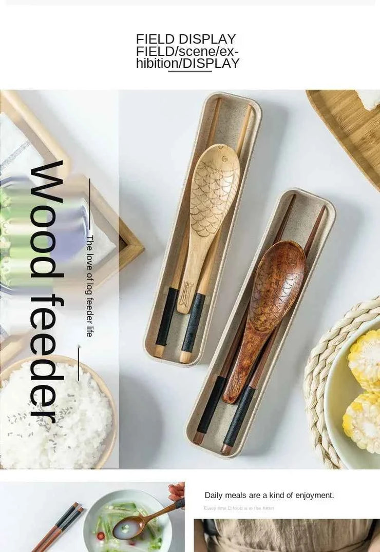 Handmade Dinnerware Cutlery for Kitchen, Wooden Spoon & Fork Dinner Kit for Rice, Soups, Cereal, Home Tableware