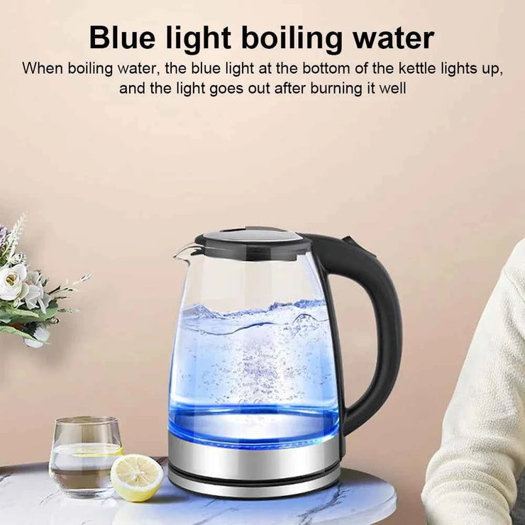 2L Larger Capacity Electric Kettle 220V Glass Tea Kettle Home Kitchen Water Heater 1500-1800W EU/UK Plug Water Boiler