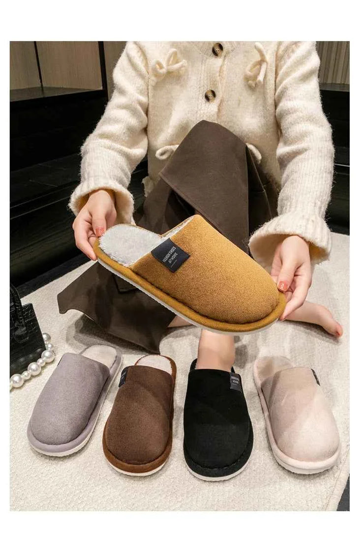 Household Indoor Men's Slippers Autumn and Winter Home Floor for Guests Lightweight Quiet Non-slip Suede Fabric Couple's Shoes