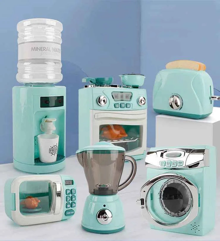 Kitchen Toys Set Kids Pretend Play Home Appliances Washing Machine Toaster Microwave Juicer Egg Cooker Girls Boys Play House Toy