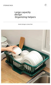 Dish Drying Rack Kitchen Utensils Drainer Rack with Drain Board Countertop Dinnerware Plates Bowls Chopsticks Spoons Organizer