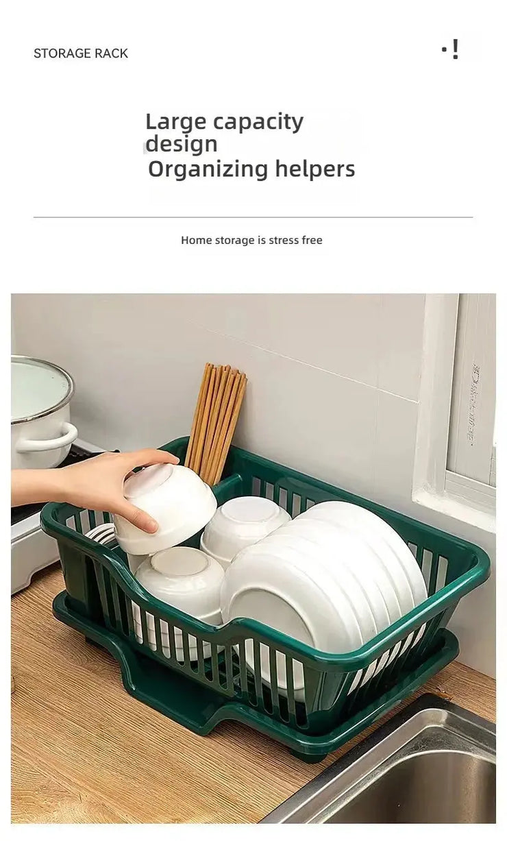 Dish Drying Rack Kitchen Utensils Drainer Rack with Drain Board Countertop Dinnerware Plates Bowls Chopsticks Spoons Organizer