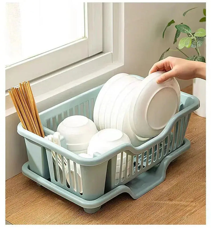 Dish Drying Rack Kitchen Utensils Drainer Rack with Drain Board Countertop Dinnerware Plates Bowls Chopsticks Spoons Organizer