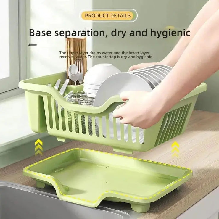 Dish Drying Rack Kitchen Utensils Drainer Rack with Drain Board Countertop Dinnerware Plates Bowls Chopsticks Spoons Organizer