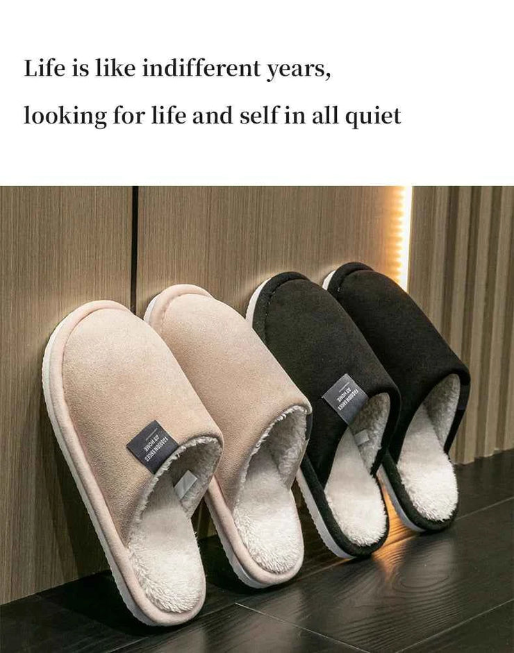 Household Indoor Men's Slippers Autumn and Winter Home Floor for Guests Lightweight Quiet Non-slip Suede Fabric Couple's Shoes
