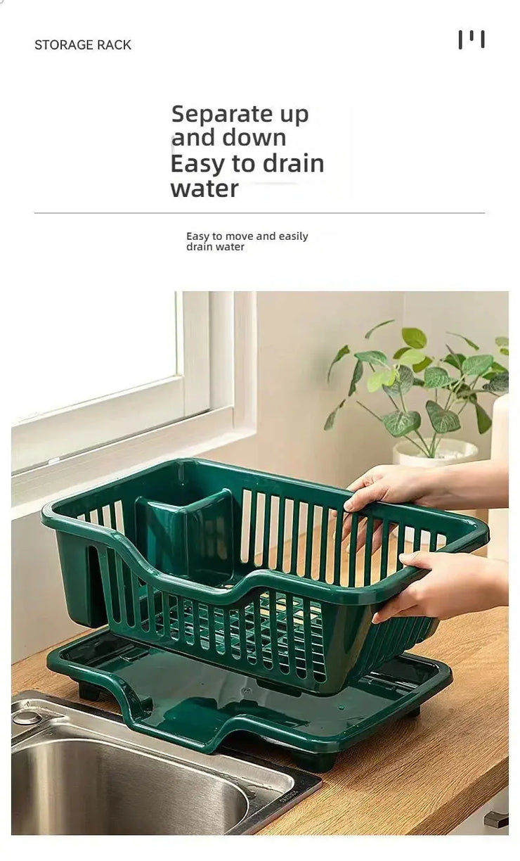 Dish Drying Rack Kitchen Utensils Drainer Rack with Drain Board Countertop Dinnerware Plates Bowls Chopsticks Spoons Organizer