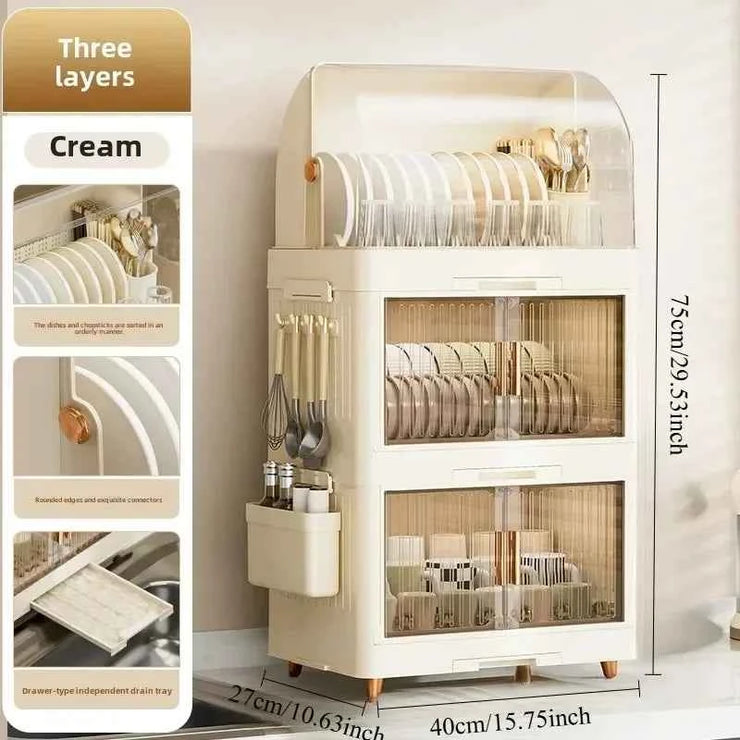 Kitchen Bowl Rack, Tableware Storage Box, Household with Lid, Tableware, Bowl Box, Dish Drain Rack, Plastic Cupboard