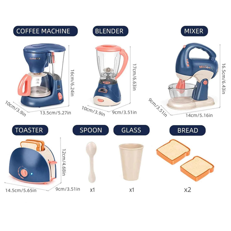 Kids Pretend Play Kitchen Home Appliances Set Toy Household Coffee Maker Mixer Toaster Vacuum Cleaner Playset for Children Gifts
