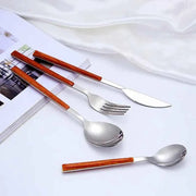 Kitchen Accessories Supplies 3pcs Reusable Wood Stainless Steel Cutlery Forks/spoons/cutlery 4 Kinds of