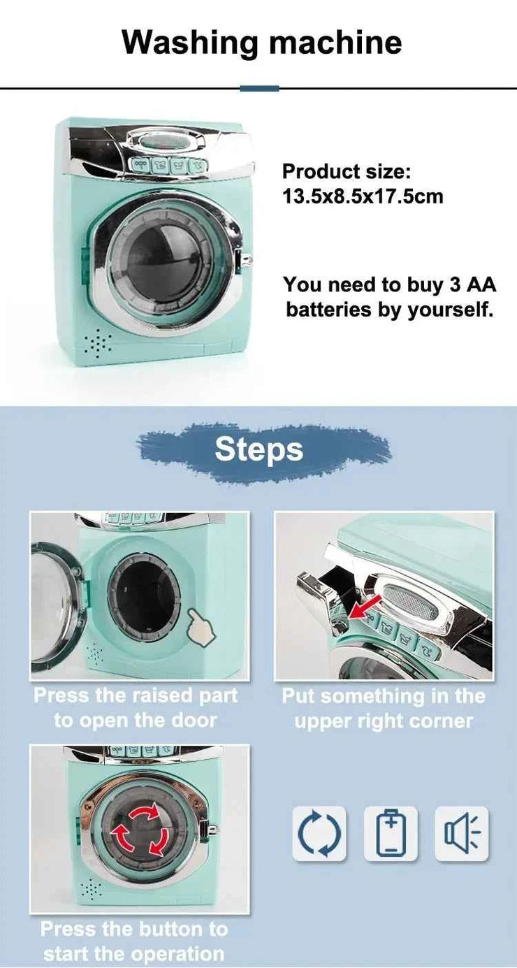 Kitchen Toys Set Kids Pretend Play Home Appliances Washing Machine Toaster Microwave Juicer Egg Cooker Girls Boys Play House Toy