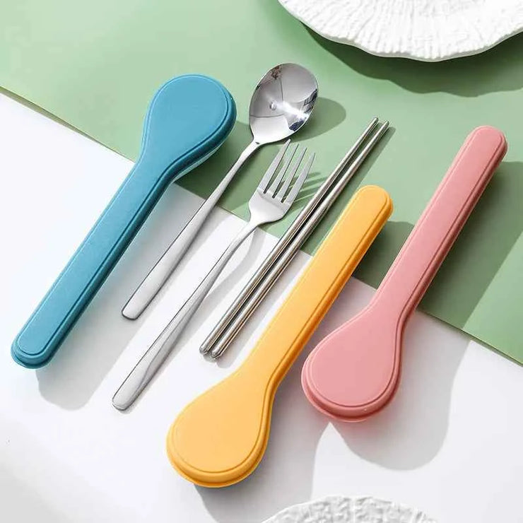Cutlery Set with Storage Case Korean Style Portable Tableware Set Home School Kitchen Dinnerware Services Utensil Set Spoons