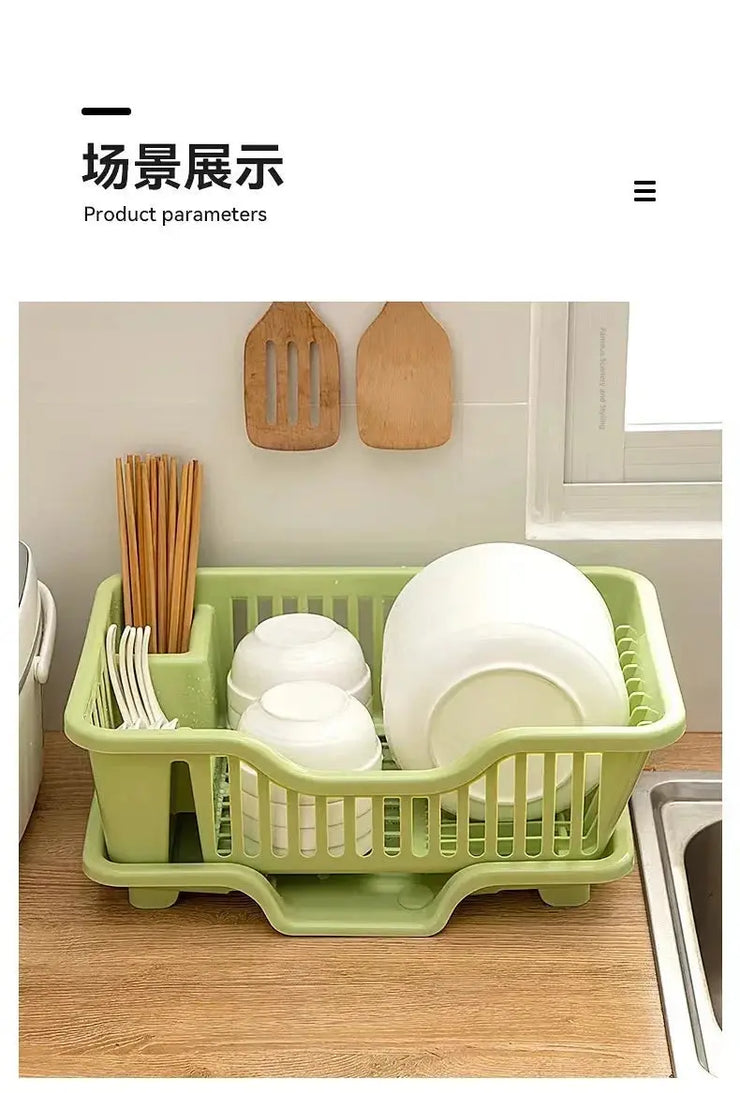 Dish Drying Rack Kitchen Utensils Drainer Rack with Drain Board Countertop Dinnerware Plates Bowls Chopsticks Spoons Organizer