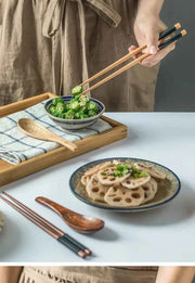 Handmade Dinnerware Cutlery for Kitchen, Wooden Spoon & Fork Dinner Kit for Rice, Soups, Cereal, Home Tableware