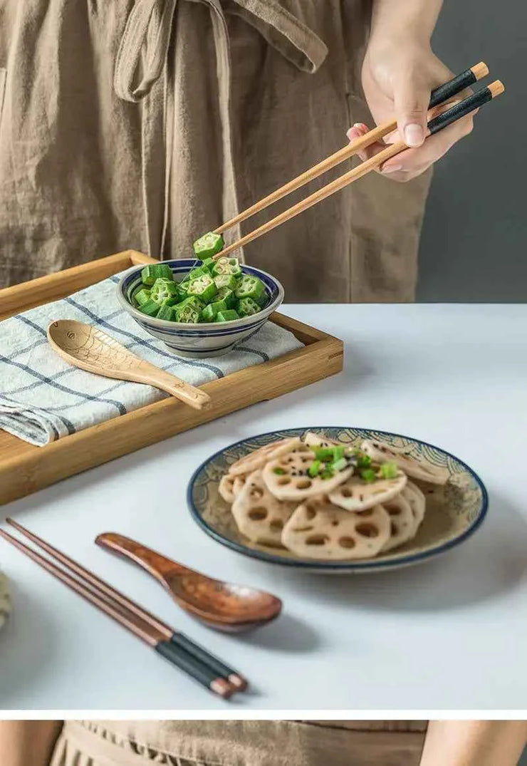 Handmade Dinnerware Cutlery for Kitchen, Wooden Spoon & Fork Dinner Kit for Rice, Soups, Cereal, Home Tableware