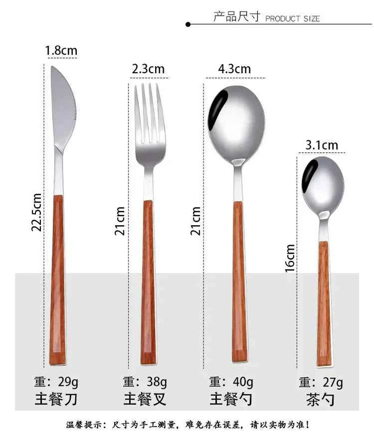 Kitchen Accessories Supplies 3pcs Reusable Wood Stainless Steel Cutlery Forks/spoons/cutlery 4 Kinds of