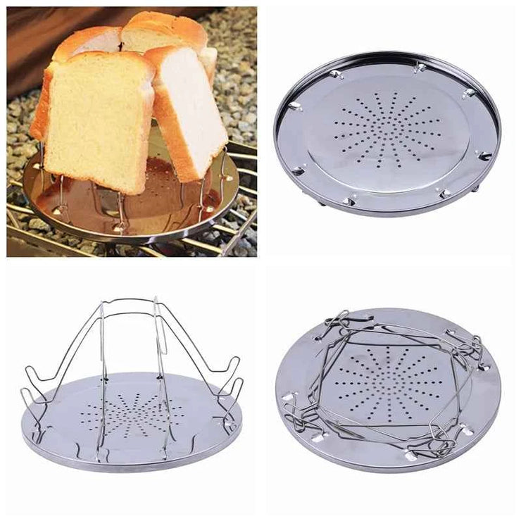 Toaster Rack Simple Portable Multifunctional Stainless Steel Outdoor Camping Travel Supplies Folding Multi-Purpose Stove Grill