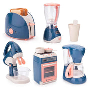 Kids Pretend Play Kitchen Home Appliances Set Toy Household Coffee Maker Mixer Toaster Vacuum Cleaner Playset for Children Gifts