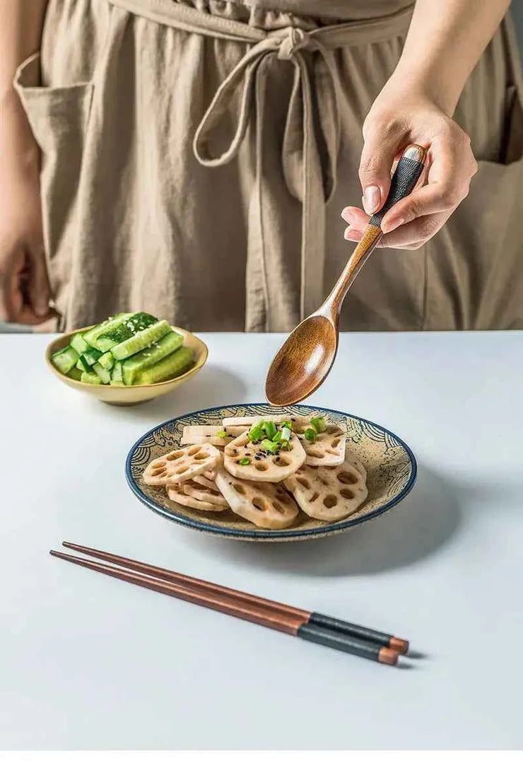 Handmade Dinnerware Cutlery for Kitchen, Wooden Spoon & Fork Dinner Kit for Rice, Soups, Cereal, Home Tableware