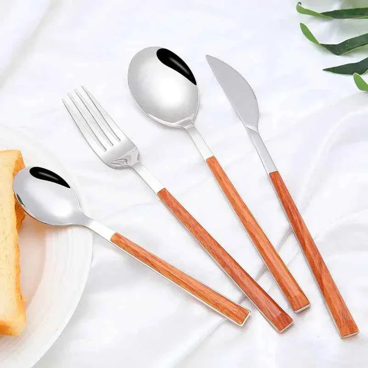 Kitchen Accessories Supplies 3pcs Reusable Wood Stainless Steel Cutlery Forks/spoons/cutlery 4 Kinds of