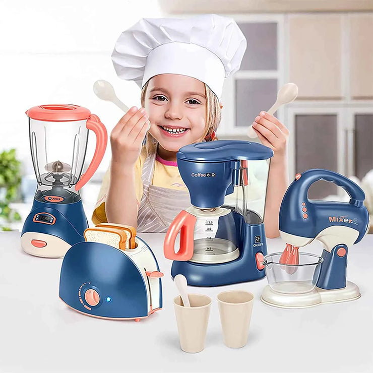 Kids Pretend Play Kitchen Home Appliances Set Toy Household Coffee Maker Mixer Toaster Vacuum Cleaner Playset for Children Gifts