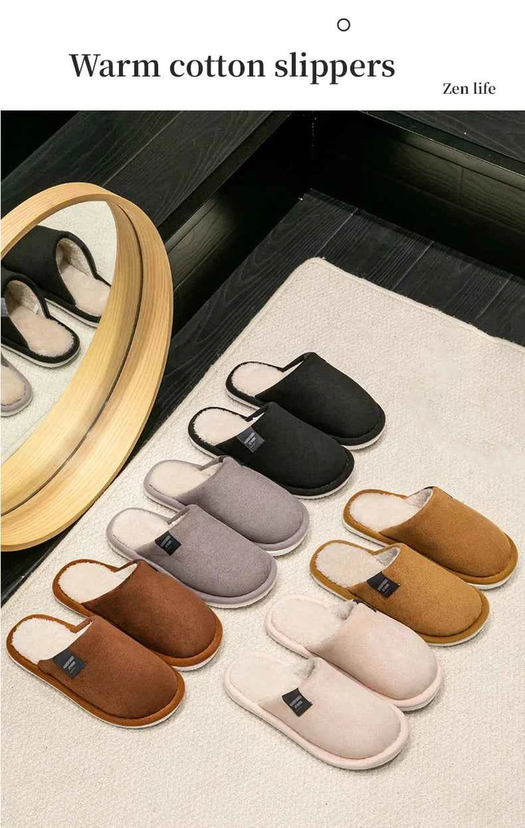 Household Indoor Men's Slippers Autumn and Winter Home Floor for Guests Lightweight Quiet Non-slip Suede Fabric Couple's Shoes