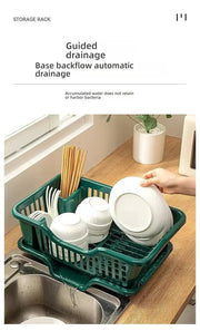 Dish Drying Rack Kitchen Utensils Drainer Rack with Drain Board Countertop Dinnerware Plates Bowls Chopsticks Spoons Organizer