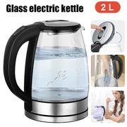 2L Larger Capacity Electric Kettle 220V Glass Tea Kettle Home Kitchen Water Heater 1500-1800W EU/UK Plug Water Boiler