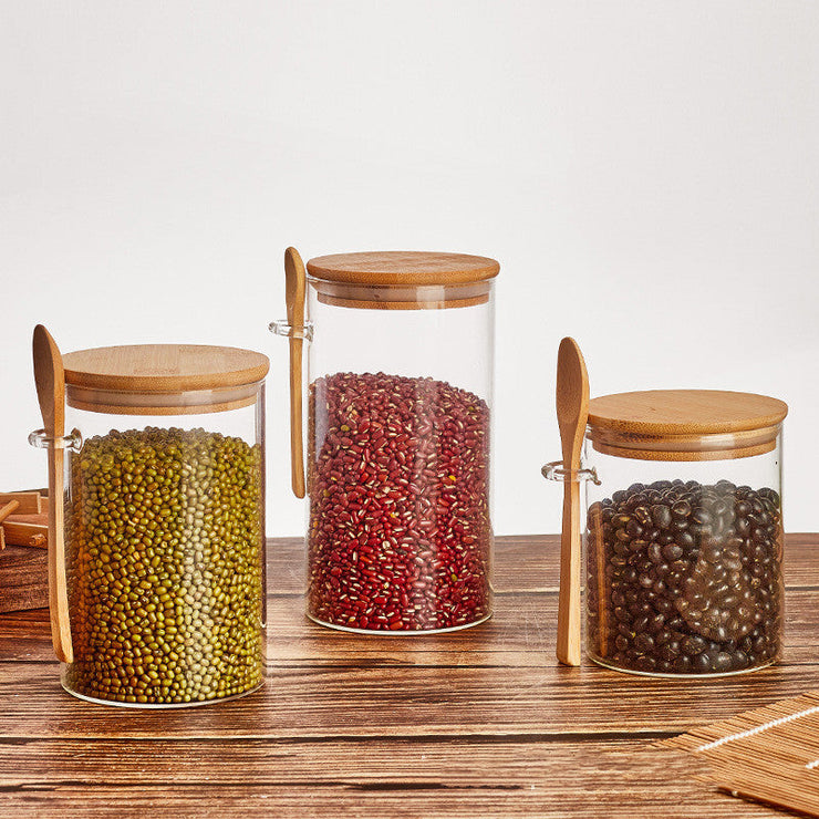 Wood Spoon Glass Storage Tank Set Food Storage Mein Shop